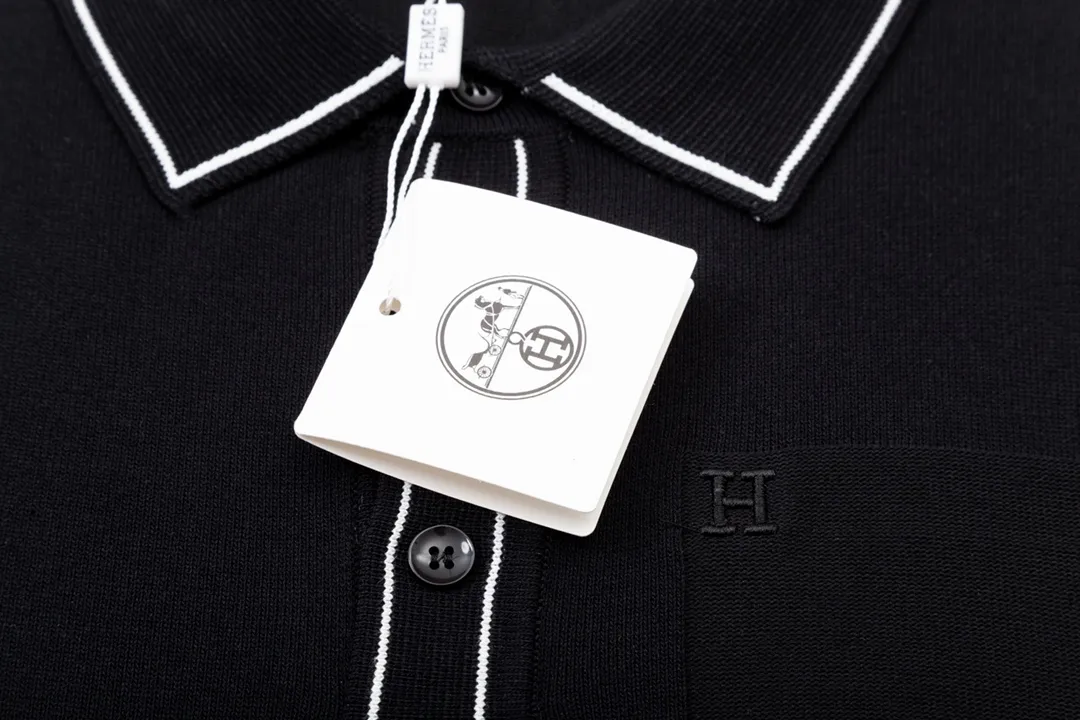 HERMES POLO ， Retro Same Style Polo Versatile : Black Size：M-3XL
